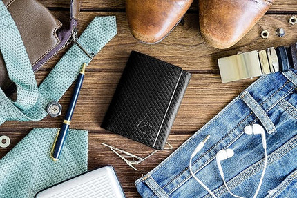 Stealth Mode Trifold Wallet - RFID Blocking Wallet with Flip ID Holder - Leather Case for Money, Credit Cards - Mens Organizer, Divided Billfold, Identity Protection - Men's Gifts (Carbon Fiber) | RFID Blocking Wallet, Flip ID Holder, Leather Case, Mon...