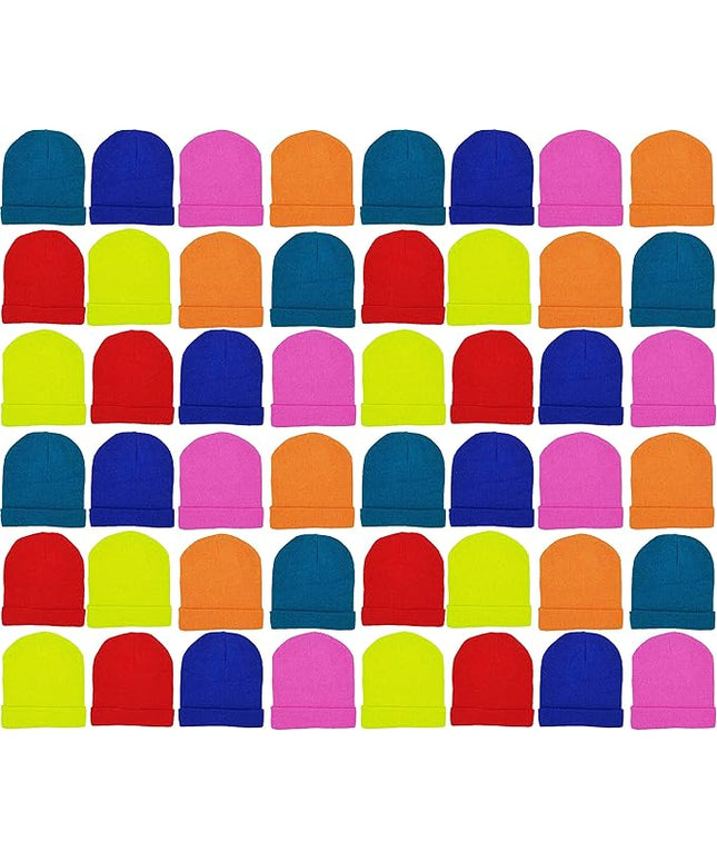 48 Pack Kids Winter Beanies, Warm Cold Weather Hats for Boys Girls Children, School Outdoors, Bulk