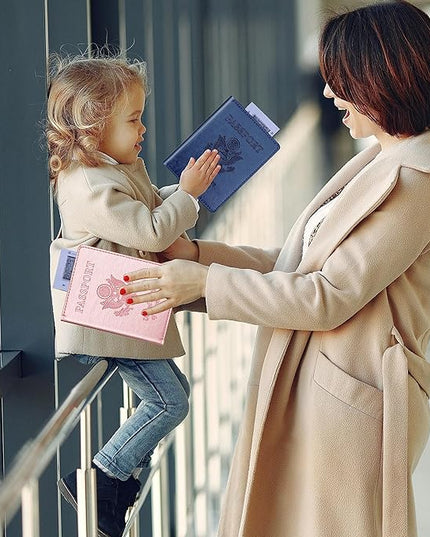 Herain Passport Holder 2Pcs, Passport Cover Wallet Case for Women Men Family, Passports Book Holders Travel Must Haves Cruise Ship Essentials (Dark Blue & Rose Gold)