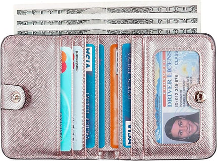 Toughergun Women’s Small Slim Leather Wallet with RFID Protection, Compact Bifold Mini Purse with Clear ID Window