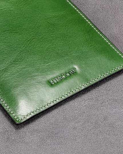HISCOW Minimalist Passport Sleeve - Italian Calfskin (Green Vegetable-Tanned Leather)