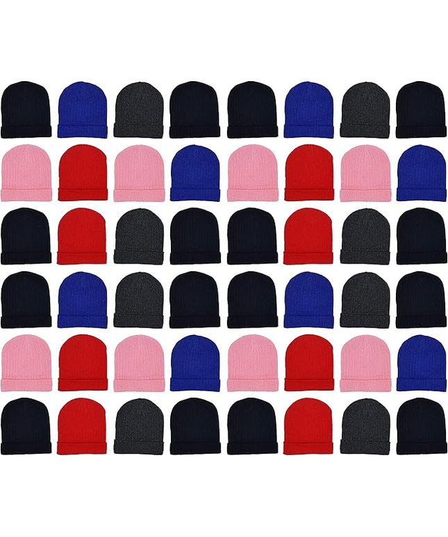 48 Pack Kids Winter Beanies, Warm Cold Weather Hats for Boys Girls Children, School Outdoors, Bulk
