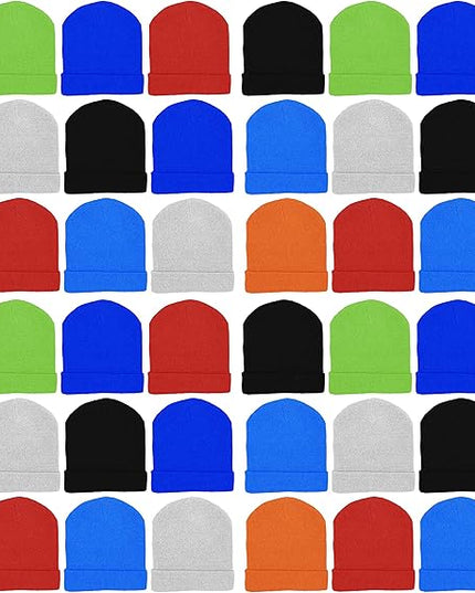 48 Pack Kids Winter Beanies, Warm Cold Weather Hats for Boys Girls Children, School Outdoors, Bulk