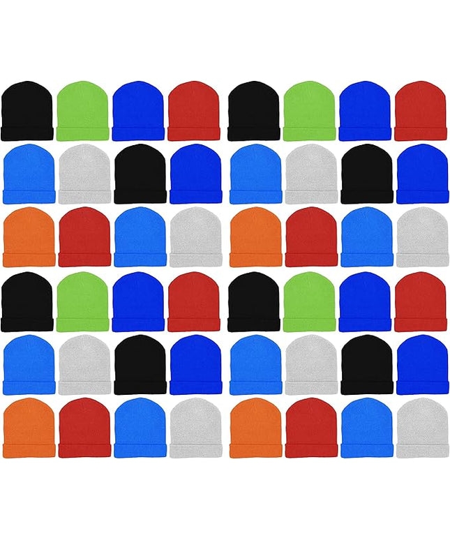 48 Pack Kids Winter Beanies, Warm Cold Weather Hats for Boys Girls Children, School Outdoors, Bulk