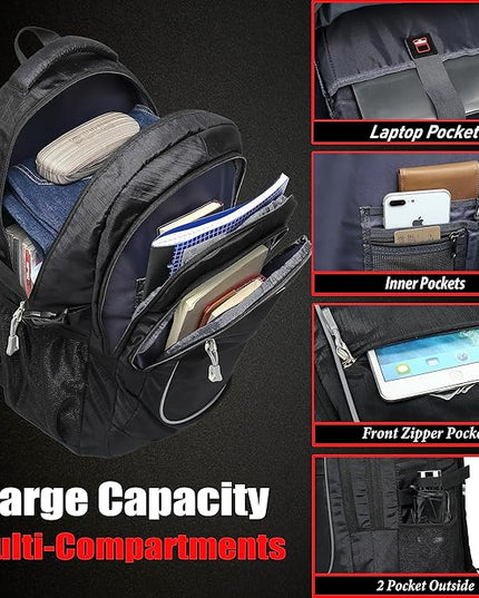 ProEtrade Backpack Bookbag for College Sturdy Travel Business Hiking Fit Laptop Up to 15.6 Inch Multi Compartment Gifts for Men Women Night Light Reflective (Black)