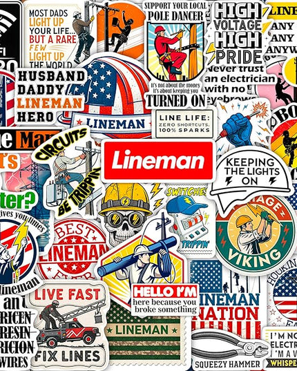 100Pcs Lineman Stickers for Hard Hats, Funny, for Water Bottle - Lineman Party Supplies & Party Decorations - Hard Hat Stickers - Gift for Women & Men