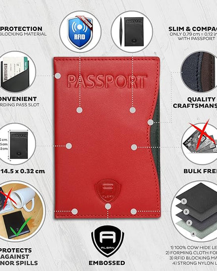 Alban RFID Passport Holder Women Men RFID Blocking Travel Passport Wallet Case Genuine Leather Passport Cover porta pasaporte