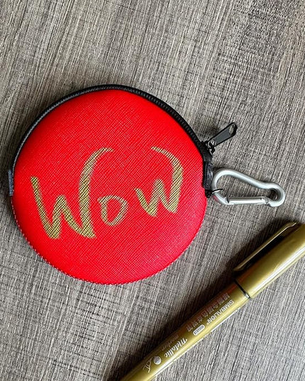 OneJoy Mini Round Coin Purse with Clip on, Lightweight Waterproof Zipper Pouch for Earbuds, Keys, Coins, Compact Travel Storage Case for Women & Men, Xmas Gift [ Red ]