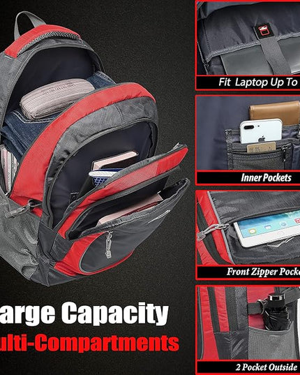 ProEtrade Backpack Bookbag for College Sturdy Travel Business Hiking Fit Laptop Up to 15.6 Inch Multi Compartment Gifts for Men Women Night Light Reflective (red)