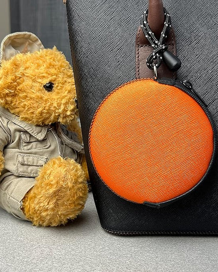 OneJoy Mini Round Coin Purse with Clip on, Lightweight Waterproof Zipper Pouch for Earbuds, Keys, Coins, Compact Travel Storage Case for Women & Men, Xmas Gift [ Orange ]