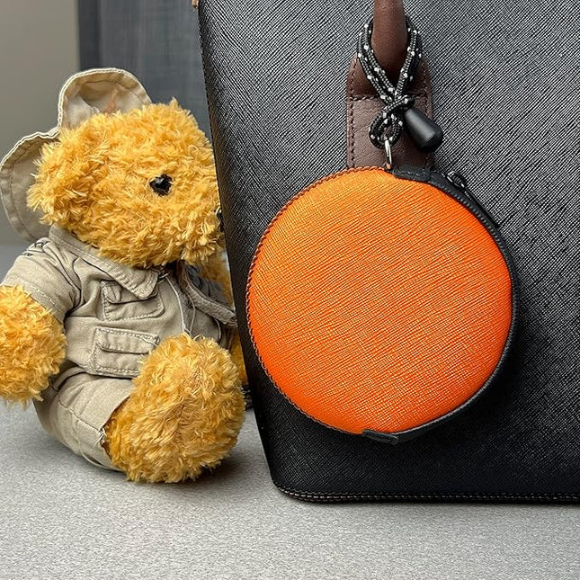 OneJoy Mini Round Coin Purse with Clip on, Lightweight Waterproof Zipper Pouch for Earbuds, Keys, Coins, Compact Travel Storage Case for Women & Men, Xmas Gift [ Orange ]