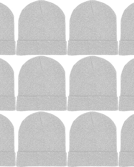 12 Pack Winter Beanie Hats for Men Women, Warm Cozy Knitted Cuffed Skull Cap, Wholesale