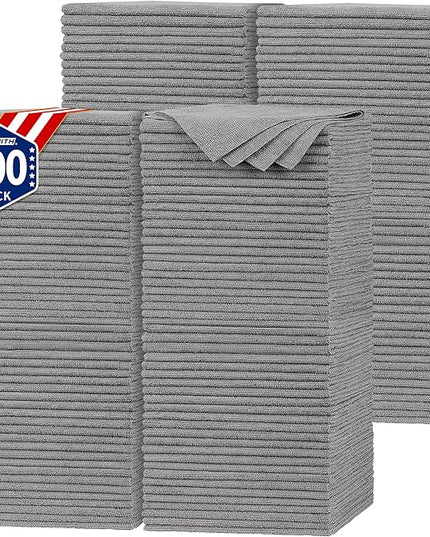 FIXSMITH Shop Towels, Pack of 200, Grey Microfiber Cleaning Cloth Bulk, Microfiber Towels for Cars, All-Purpose Absorbent Cleaning Rags, Dust Cloth for Automotive, Mechanic, Garage, 11.5 x 11.5 inch