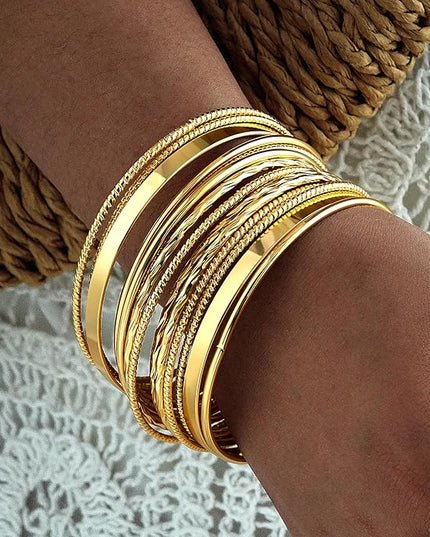 ÌF ME Gold Bangle Bracelets for Women, Indian Bangles Stackable Set, Multi Layer Textured 14K Gold Plated Chunky Bracelets Boho Jewelrys Set