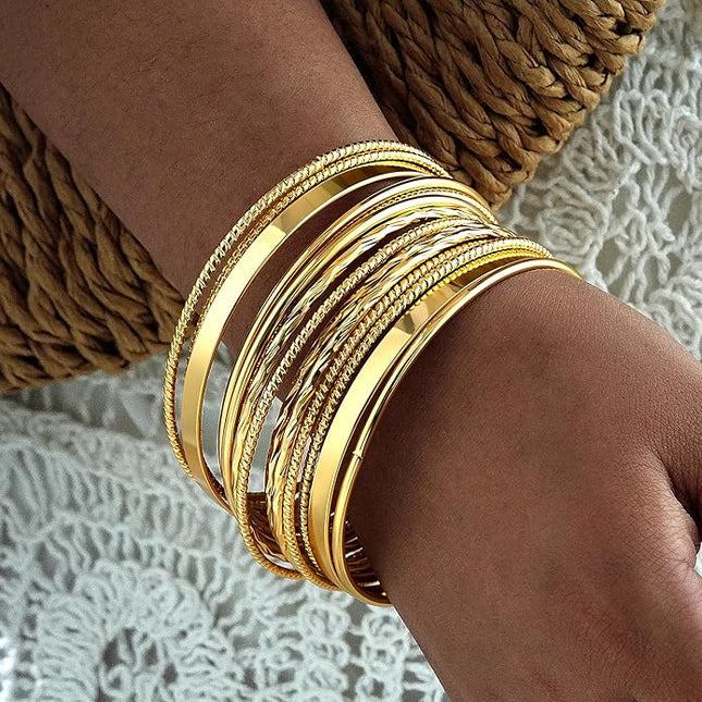 ÌF ME Gold Bangle Bracelets for Women, Indian Bangles Stackable Set, Multi Layer Textured 14K Gold Plated Chunky Bracelets Boho Jewelrys Set