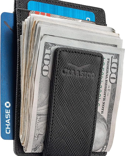 Money Clip Leather Wallet For Men Slim Front Pocket RFID Blocking with Super Strong Magnetic