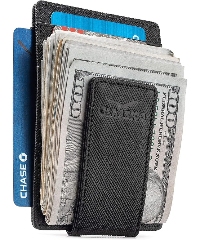 Money Clip Leather Wallet For Men Slim Front Pocket RFID Blocking with Super Strong Magnetic