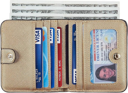 Toughergun Women’s Small Slim Leather Wallet with RFID Protection, Compact Bifold Mini Purse with Clear ID Window